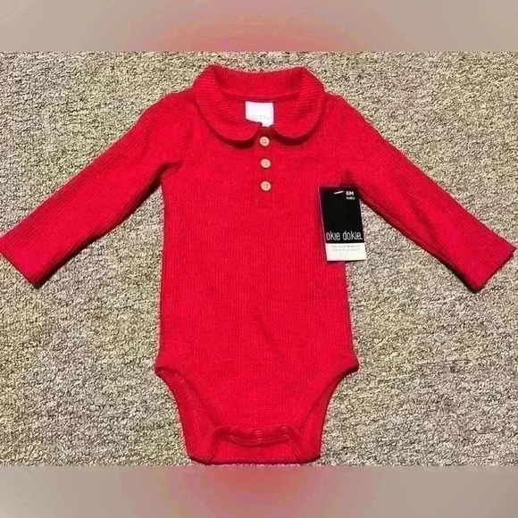 okie dokie Other - OKIE DOKIE 6M Baby Boys Rumba Red Long Sleeve Waffle Bodysuit One Piece NWT